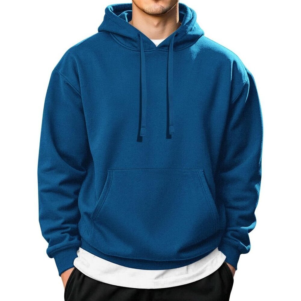 Coofandy Men Navy Pullover Long Sleeve Drawstring Gym Hoodies Sweatshirt